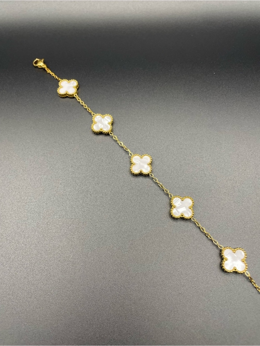 Gold and White Clover Link Bracelet - Women Jewelry